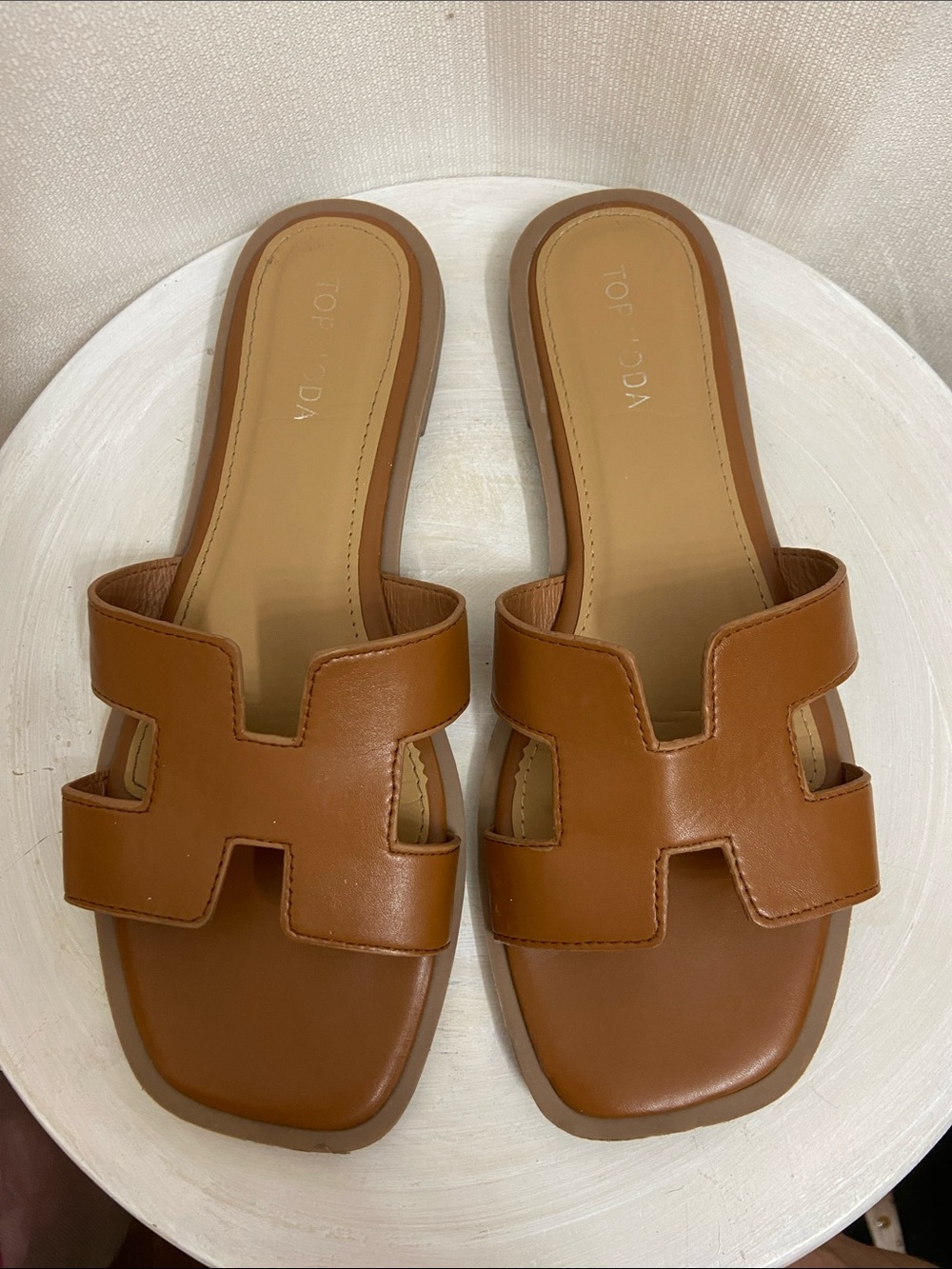 TOP MODA H Logo Slip-On Leather Slide Mule Flat Sandals -Hermes Aesthetic